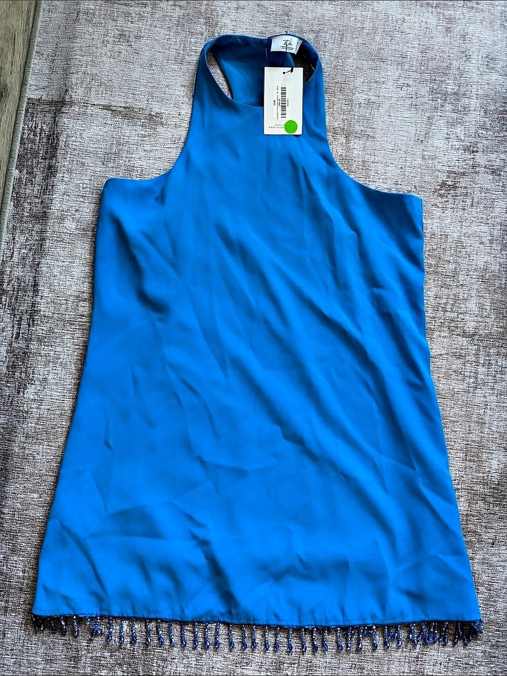 Stile Collection Beaded Fringe Mini Dress Blue Medium
